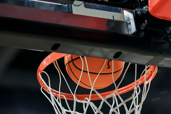Dec 21, 2021; Cincinnati, Ohio, USA; A view of the Cincinnati logo on the game ball during a free throw attempt between the Tennessee Tech Golden Eagles and the Cincinnati Bearcats at Fifth Third Arena. Mandatory Credit: Aaron Doster-USA TODAY Sports